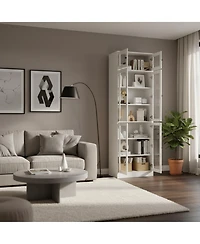 Yigii 85.5" H 7 Tier Bookshelf with Glass Doors White Large Storage Bookcase for Living Room Office