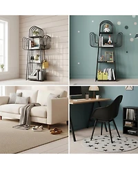 Yigii 4-Tier Cactus Ladder Bookshelf Metal Storage Organizer for Small Spaces Bedroom Office