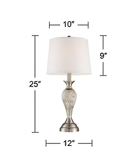 Regency Hill Arden 25" High Twist Column Traditional Table Lamps Set of 2 WiFi Smart Socket Silver Mercury Glass Living Room