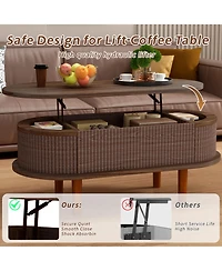 Rainsken Fluted Lift Top Coffee Table, Modern Oval Wooden Center Table with Hidden Compartment for Living Room or Home Office