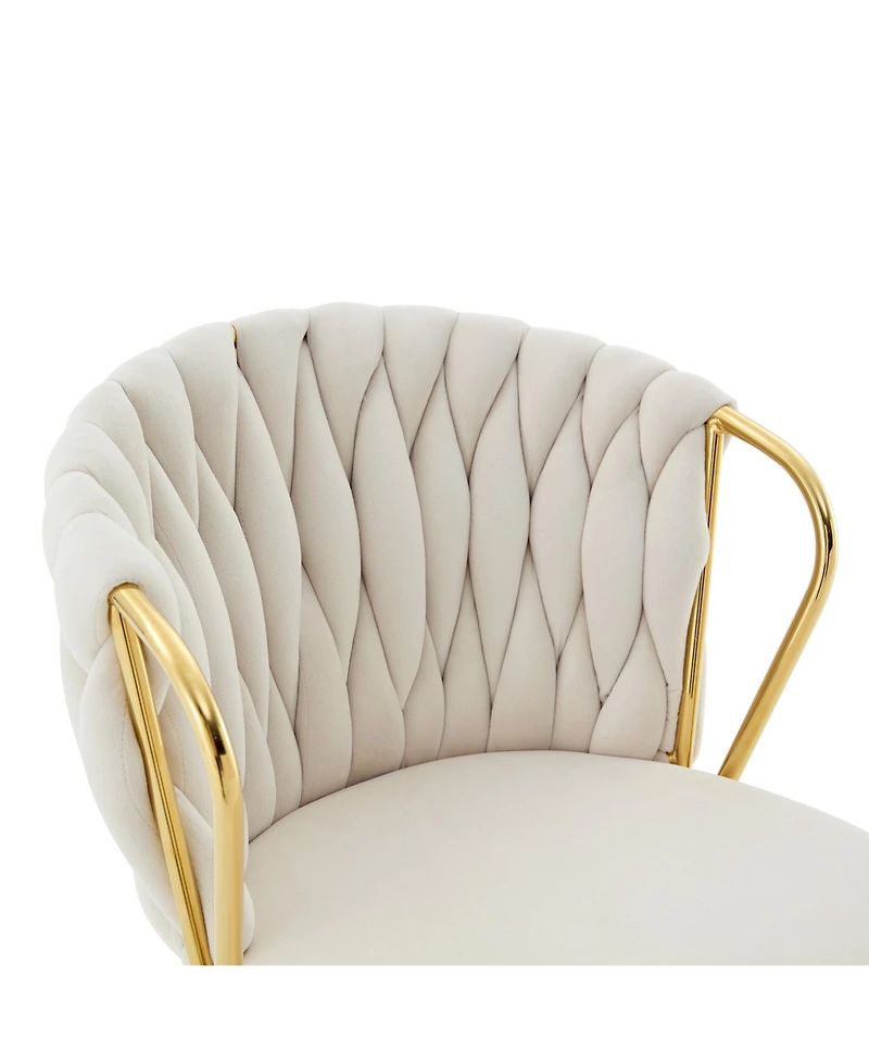 Rainsken Velvet Bar Stool set Swivel Counter Height Chairs with Metal Frame and Woven Rope Backrest for Kitchen Island