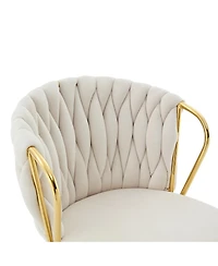 Rainsken Velvet Bar Stool set Swivel Counter Height Chairs with Metal Frame and Woven Rope Backrest for Kitchen Island