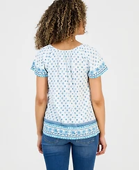Style & Co Petite Split-Neck Flutter-Sleeve Printed Knit Top, Macy's Exclusive