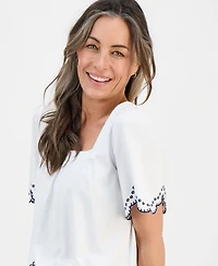 Style & Co Petite Short-Sleeve Scalloped Embroidered Knit Top, Macy's Exclusive