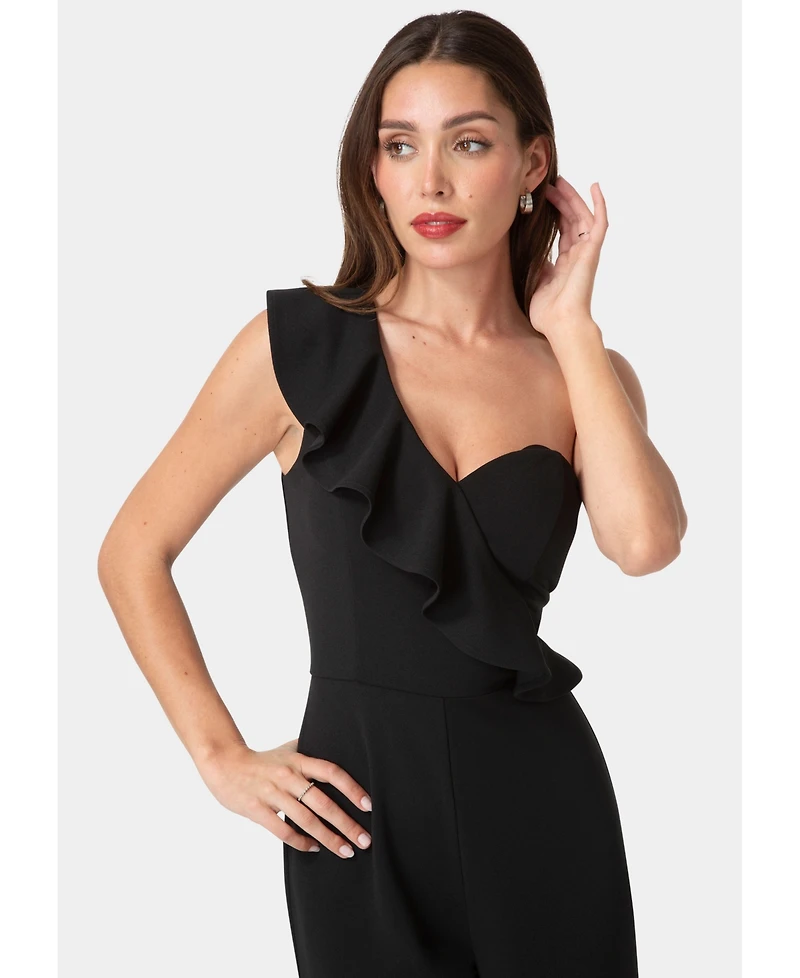 Bebe Women's One Shoulder Ruffle Jumpsuit