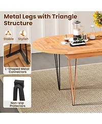 Gymax 71 Patio Dining Table 6 Person Large Oval Table Teak Wood Tabletop