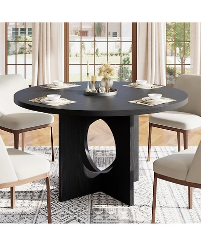gaomon 47" Round Dining Table for 4-6 People - Circle Kitchen Dinner Table with Sturdy Pedestal Base, Space Saving Dinning Room Furniture