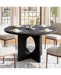 gaomon 47" Round Dining Table for 4-6 People - Circle Kitchen Dinner Table with Sturdy Pedestal Base, Space Saving Dinning Room Furniture