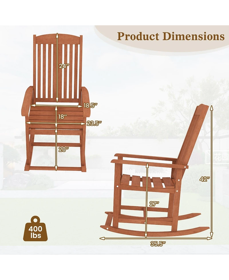 Gouun Solid Wood Porch Rocker Chair with Armrests