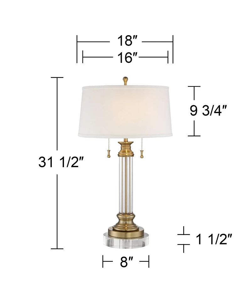 Vienna Full Spectrum Rolland Traditional Table Lamp with Round Riser Antique Brass Crystal Drum Shade for Bedroom Living Room