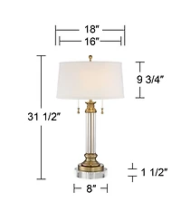 Vienna Full Spectrum Rolland Traditional Table Lamp with Round Riser Antique Brass Crystal Drum Shade for Bedroom Living Room