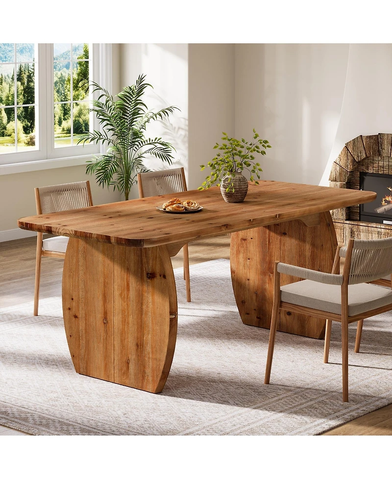 Tribesigns Finmind Solid Wood Dining Table for 4-6 People, Farmhouse Kitchen Table with Sturdy Wooden Legs