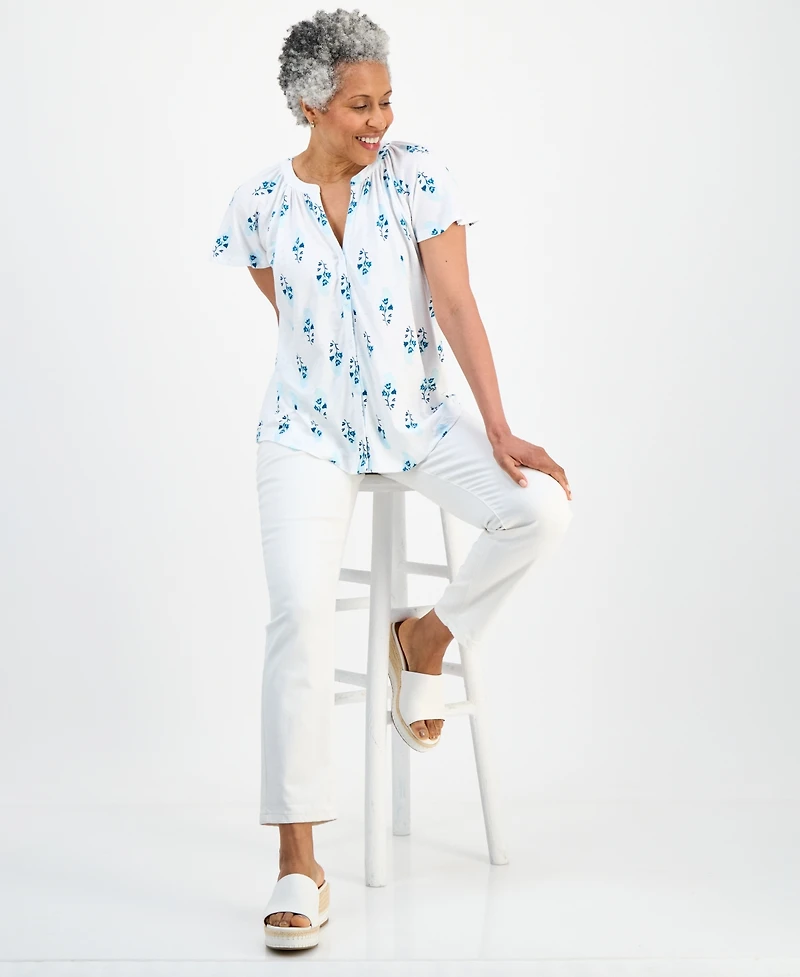 Style & Co Petite Printed Button-Front Short-Sleeve Top, Macy's Exclusive
