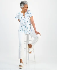 Style & Co Petite Printed Button-Front Short-Sleeve Top, Macy's Exclusive