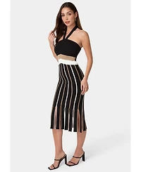 Bebe Women's Carwash Fringe Knit Halter Dress