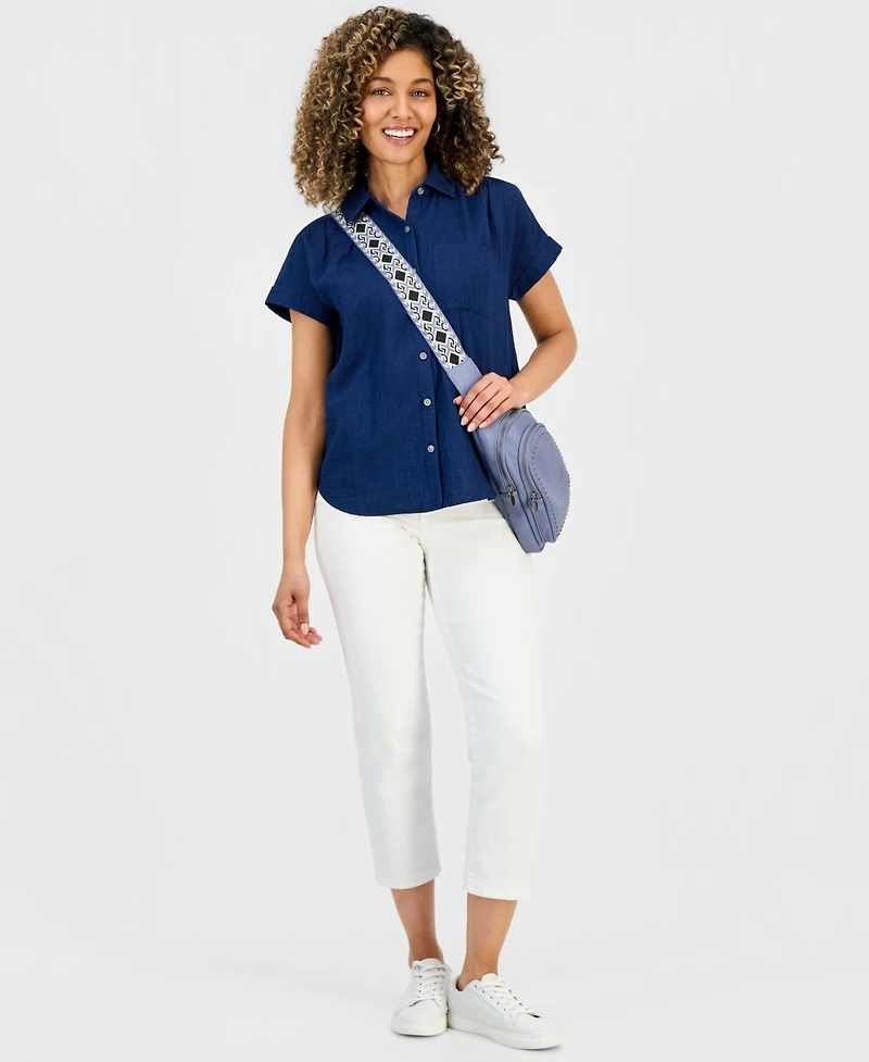 Style & Co Petite Button-Up Cotton Camp Shirt, Macy's Exclusive