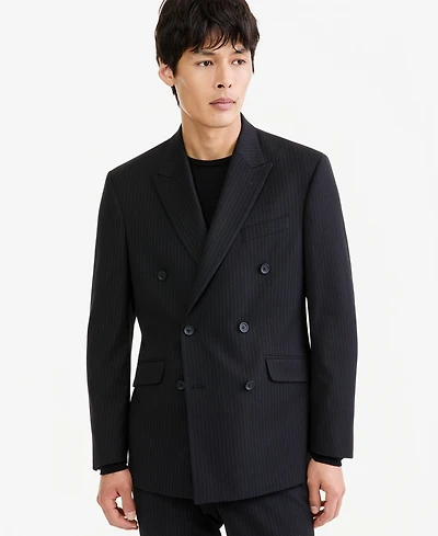 Kenneth Cole Reaction Men's Black Pinstripe Slim Techni-Cole Suit Jacket