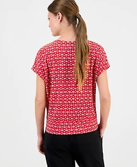 Anne Klein Essentials Petite Printed Boat-Neck Top