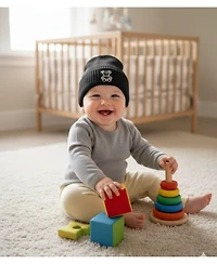 MeMoi Kids "Plaid Bear" Ribbed Rayon-Blend Embroidered Beanie