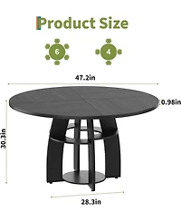 gaomon 47" Modern Farmhouse Round Dining Table for 4-6, Wood Kitchen Table with Storage Shelf and Adjustable Feet, Easy Assembly for Dining Room.