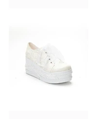 Forever & Always Shoes Women's Valencia Lace Platform Bridal Sneaker
