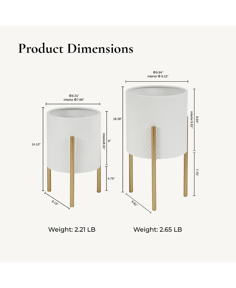 LuxenHome 2-Piece Diamond Pattern Round Metal Cachepot Planter Set