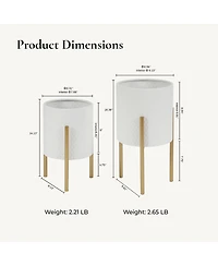 LuxenHome 2-Piece Diamond Pattern Round Metal Cachepot Planter Set