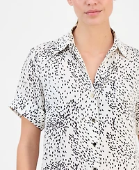 Anne Klein Essentials Petite Printed Button-Front Short-Sleeve Top