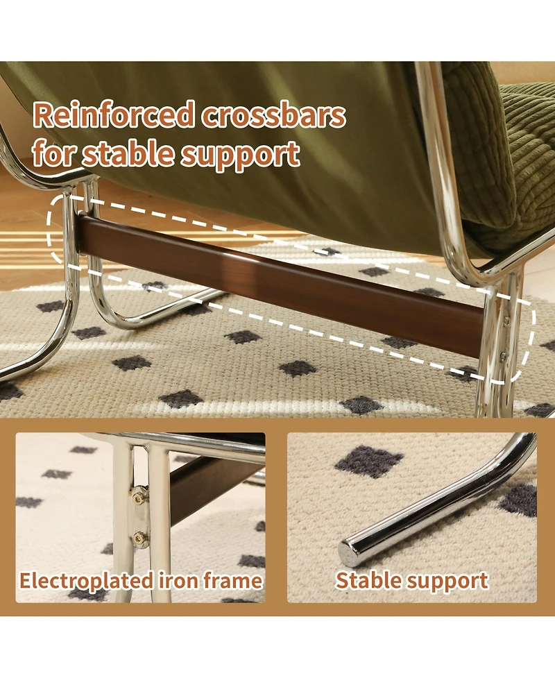 Rainsken Modern Accent Chair, Upholstered Reading Chair with Metal Chrome Frame, Comfy Living Room Chair for Home Office and Bedroom