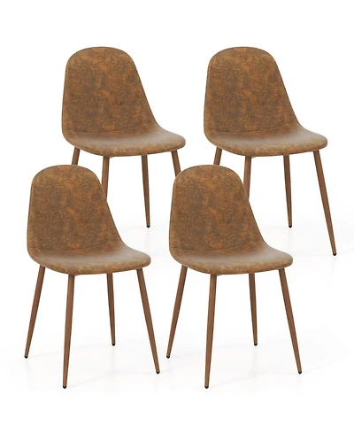 Gymax Dining Chair Set of 4 Faux Pu Leather Upholstered Kitchen Chairs with Metal Legs
