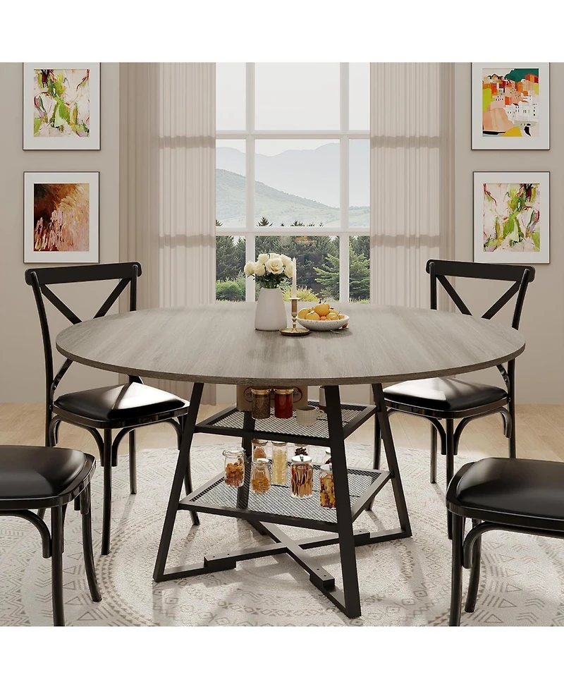 gaomon Dining Room Round Table Set for 4-6, Circle Kitchen Dining Table with Metal Base, 42 Inch Wooden Round DiningTable, Wood Kitchen Tables