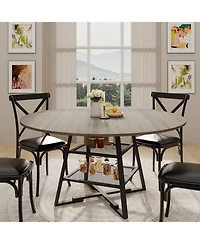 gaomon Dining Room Round Table Set for 4-6, Circle Kitchen Dining Table with Metal Base, 42 Inch Wooden Round DiningTable, Wood Kitchen Tables
