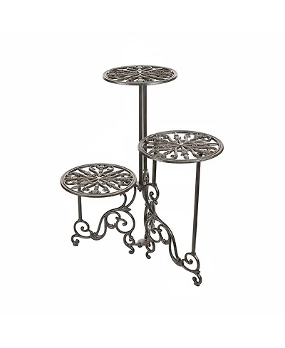 Yigii 3 Tier Cast Iron Plant Stand Foldable Rustic Metal Shelf 24in Tall Indoor Outdoor Flower Pot Holder Display Rack