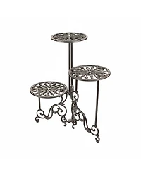 Yigii 3 Tier Cast Iron Plant Stand Foldable Rustic Metal Shelf 24in Tall Indoor Outdoor Flower Pot Holder Display Rack