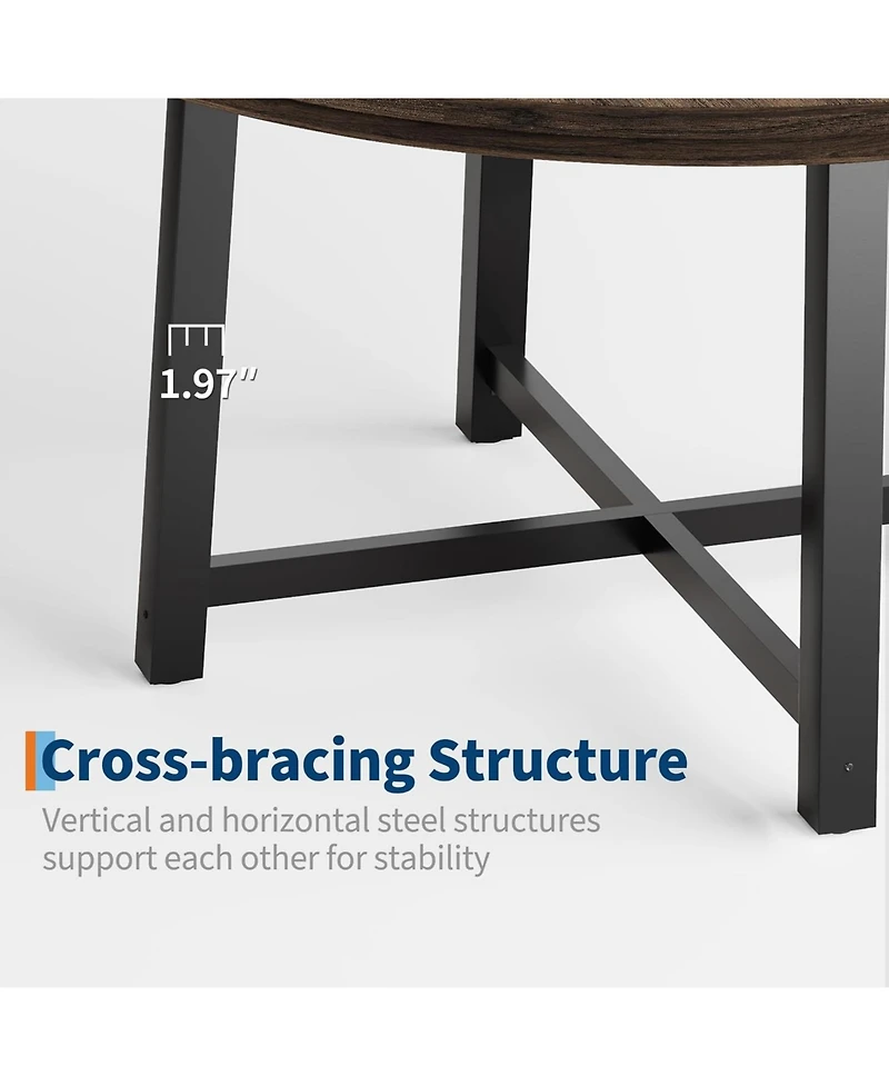 gaomon 47" Round Dining Table for 4, Modern Industrial Kitchen Table with Thick Tabletop and Sturdy Metal Base, Space-Saving Wooden Kitchen