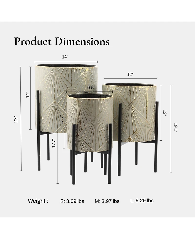 LuxenHome Set of 3 Metal Cachepot Planters with Stand