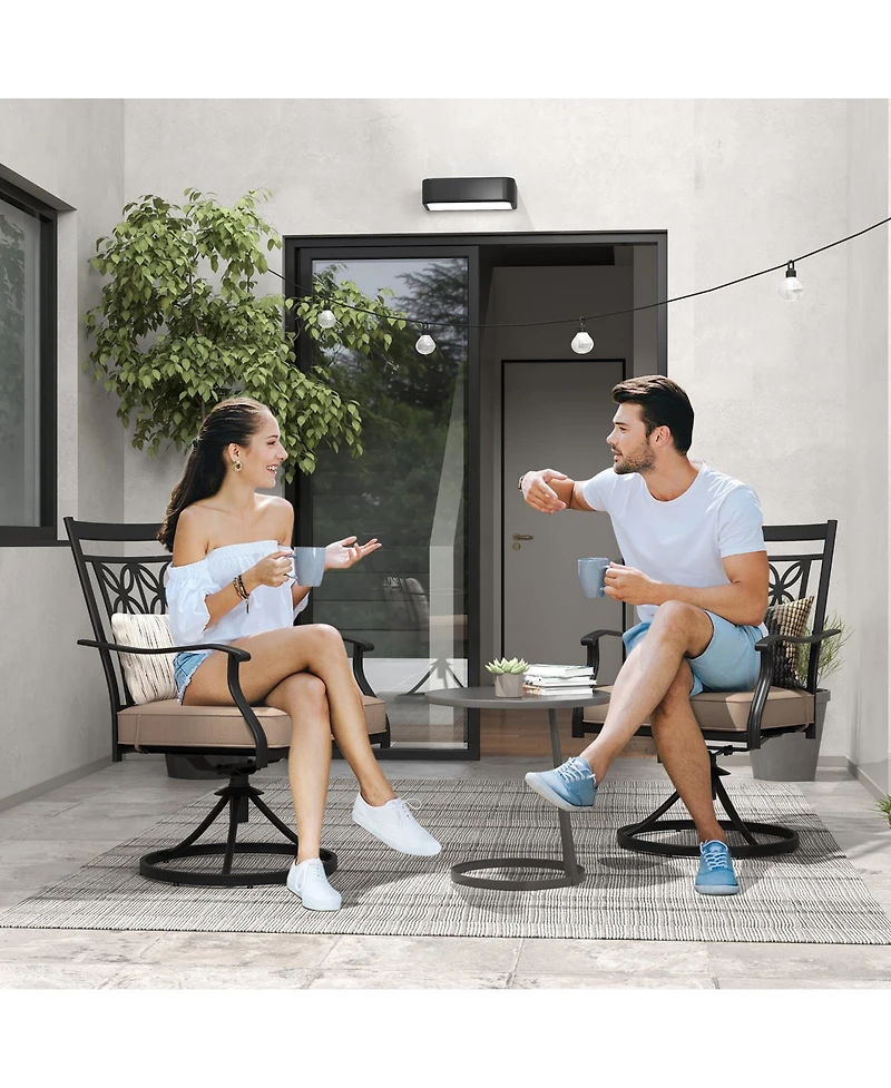 Gymax Patio Metal Swivel Chairs Set of Fabric Bistro Rocker Chairs w/ Curved Armrests