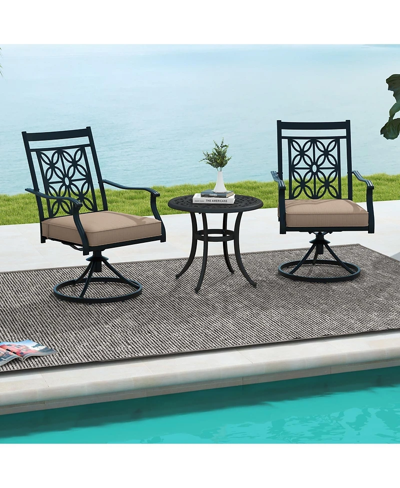 Gymax Patio Metal Swivel Chairs Set of 2 Fabric Bistro Rocker Chairs w/ Curved Armrests