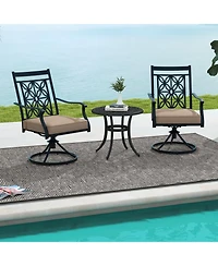 Gymax Patio Metal Swivel Chairs Set of 2 Fabric Bistro Rocker Chairs w/ Curved Armrests