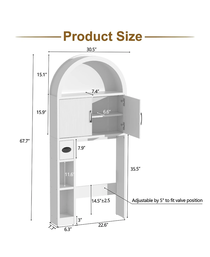 Yigii Over The Toilet Storage Cabinet Freestanding Adjustable Shelf Anti-tip Arched Doors Space-saving Multifunctional