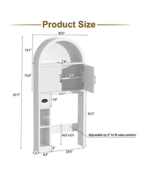 Yigii Over The Toilet Storage Cabinet Freestanding Adjustable Shelf Anti-tip Arched Doors Space-saving Multifunctional