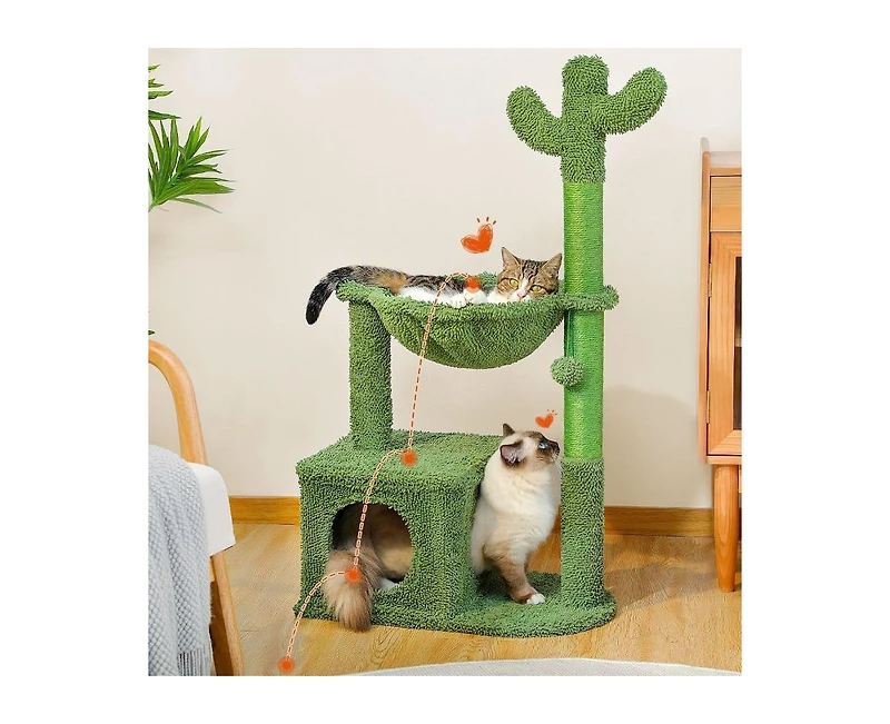 Aostirmotor Cactus Cat Tree with Large Condo Sisal Rope, Indoor Cat Tower with Scratching Posts