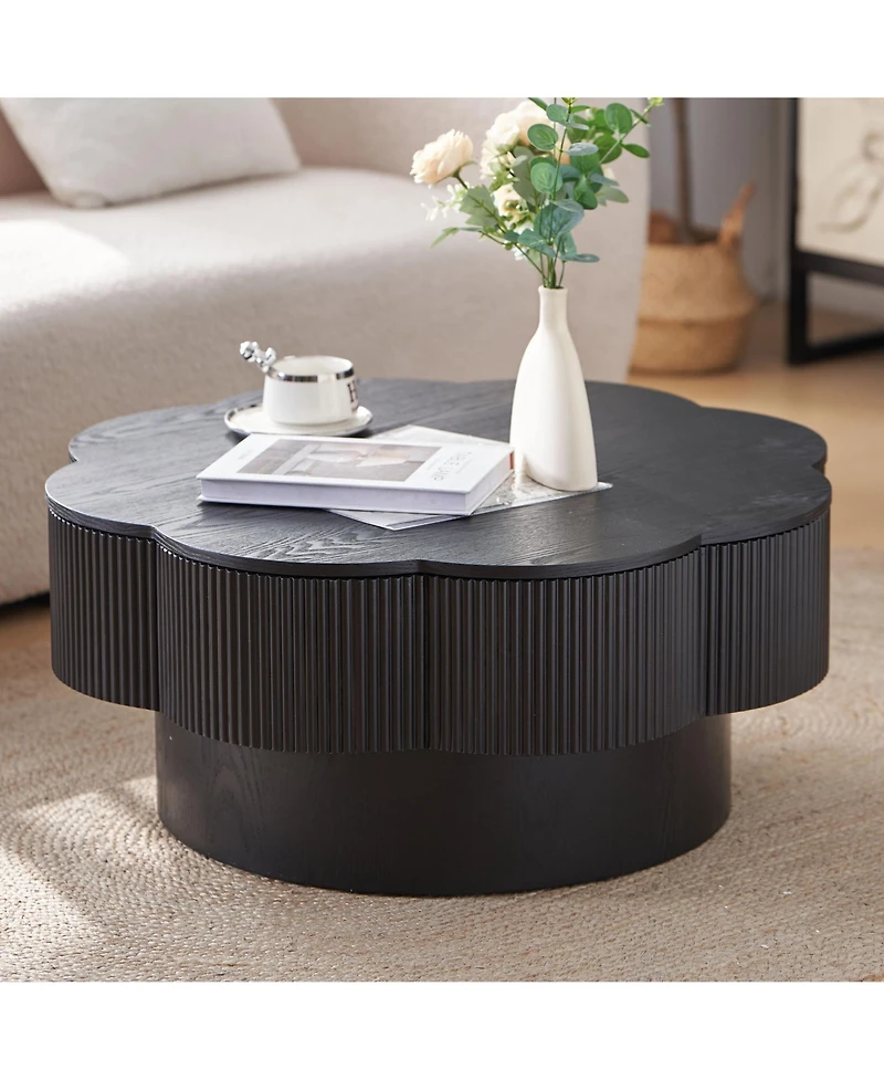 Rainsken Flower Shaped Coffee Table, 31.5" Modern Wood Center Table with Storage for Living Room