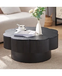 Rainsken Flower Shaped Coffee Table, 31.5" Modern Wood Center Table with Storage for Living Room