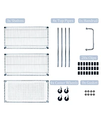 Rainsken Heavy Duty Rolling Utility Cart, 3 Tier Metal Kitchen Carts On Wheels with Handle Bar & Wire Shelf for Restaurant, Plant Display