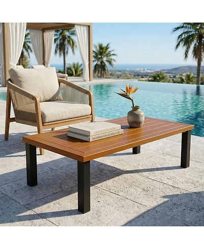 Tribesigns Rectangular Outdoor Coffee Table, Aluminum Patio Coffee Table with Rust-Resistant Frame, Modern Outdoor Table for Patio, Garden, Backyard