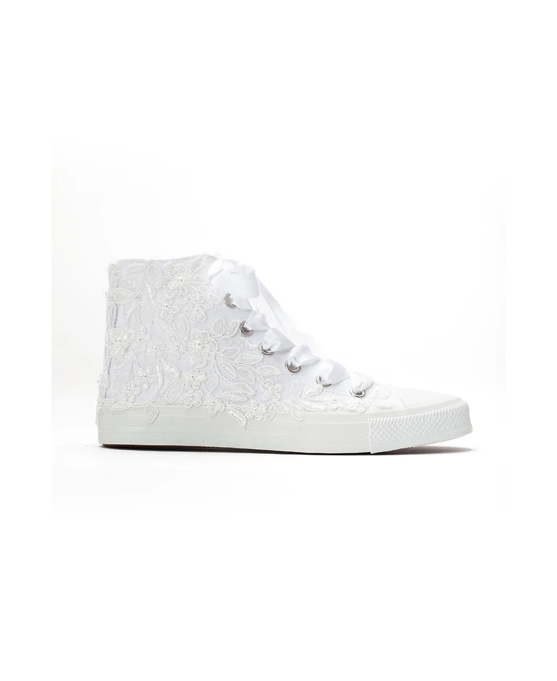 Forever & Always Shoes Women's Isolde Lace High Top Bridal Sneaker