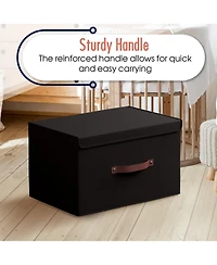 Ornavo Home Pack Foldable Linen Storage Bin with Faux Leather Handles and Lid