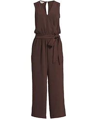 Lands' End Petite Sleeveless Creaseless Wrap Jumpsuit with Smocked Waist