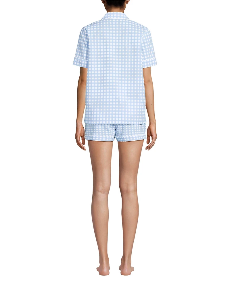 Lands' End Women's Cotton Poplin 2 Piece Pajama Set - Short Sleeve Top and Shorts